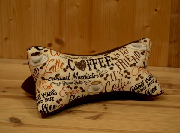 Leseknochen, Nackenkissen, braun mit Kaffee-Motiv