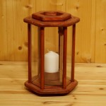 Dekolampe, Laterne, Windlicht, 6-eckig, Holz, mahagoni