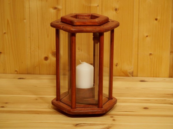 Dekolampe, Laterne, Windlicht, 6-eckig, Holz, mahagoni Dekolampe, Laterne, Windlicht, 6-eckig, Holz, mahagoni