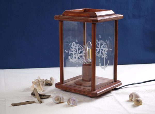 elektrische Dekolampe, maritim, mahagoni